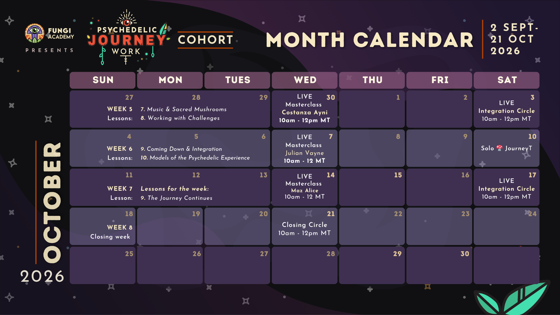 October 2026 cohort schedule